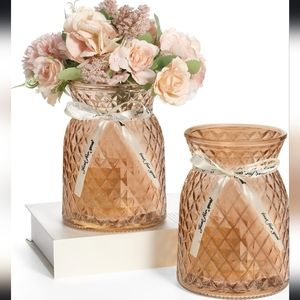 Amber Glass Flower Vases Set of 2 New in Box